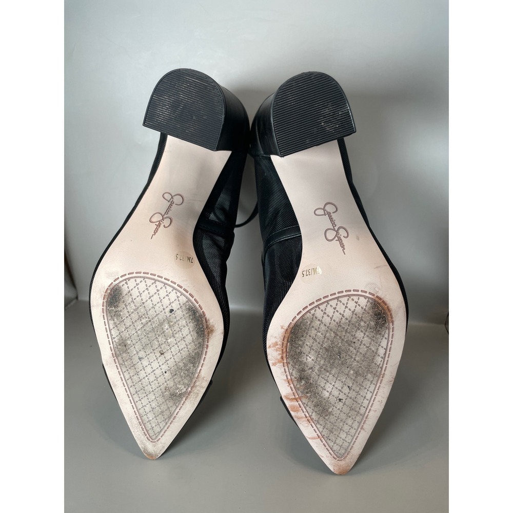 Jessica Simpson Black Mesh Pointed Toe Block Heel Ankle Strap Pumps Size 7M - Picture 5 of 6